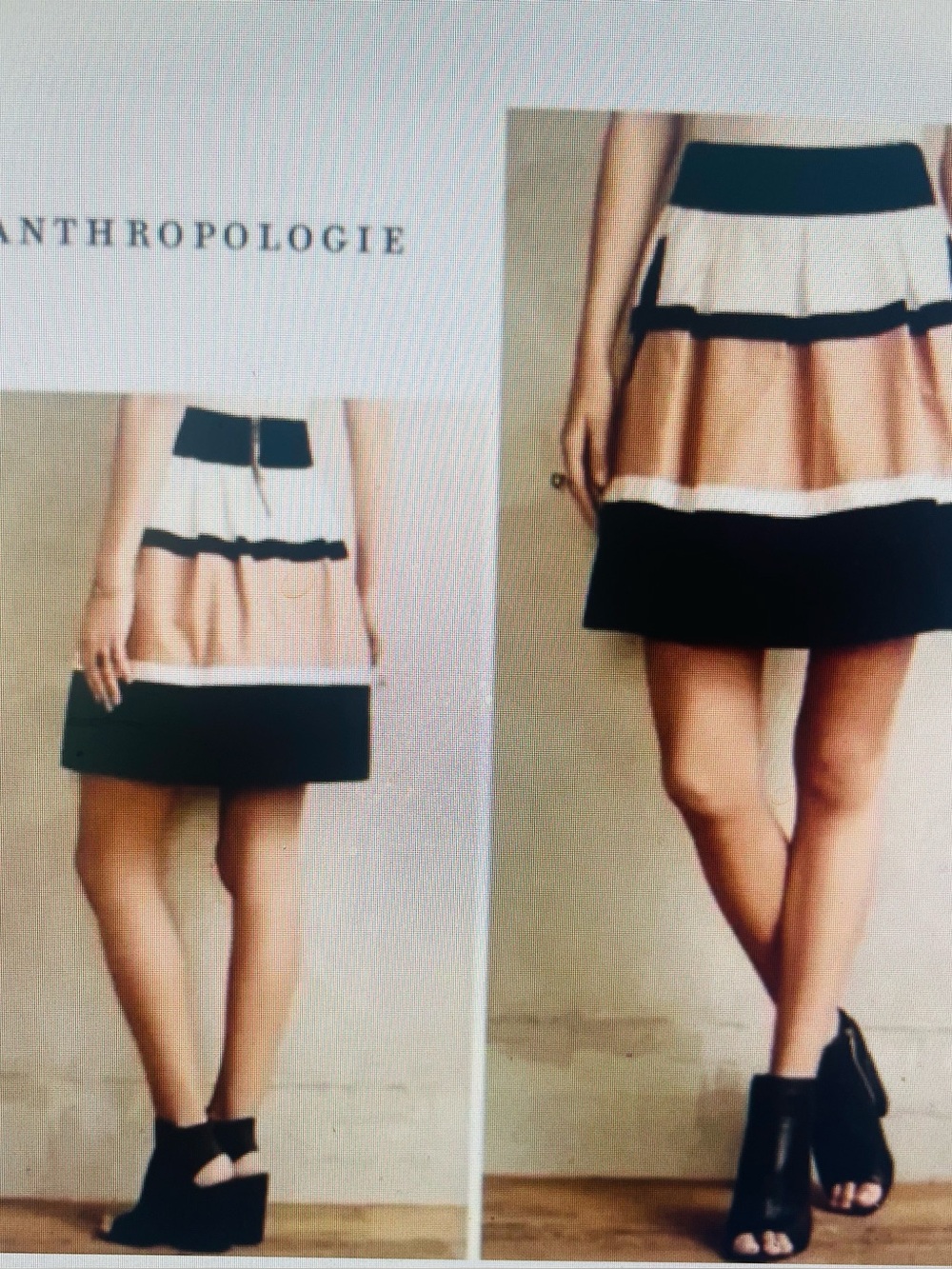 Anthropology HD in Paris Color block Skirt - Black, Cream & Tan